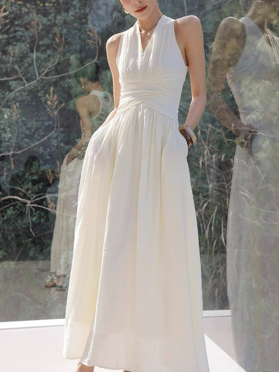 Xenna Halter Neck Maxi Dress-The Black Bow