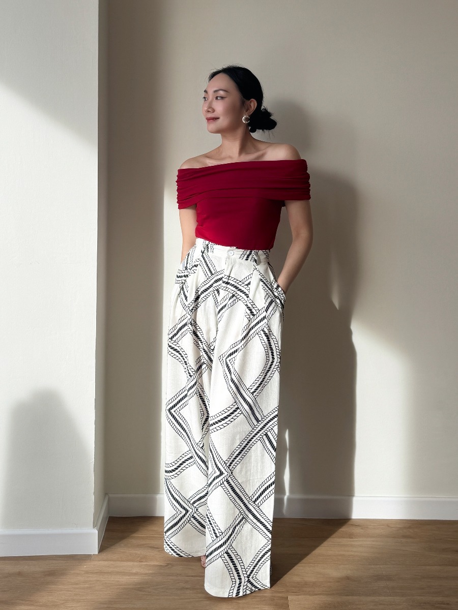 London Linen Texture Grid Wide Leg Pants