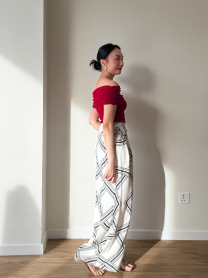 London Linen Texture Grid Wide Leg Pants