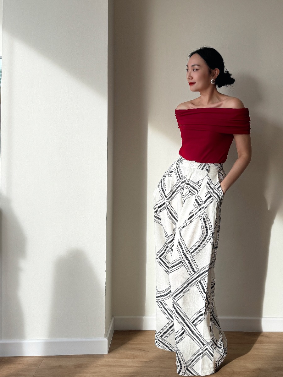 London Linen Texture Grid Wide Leg Pants