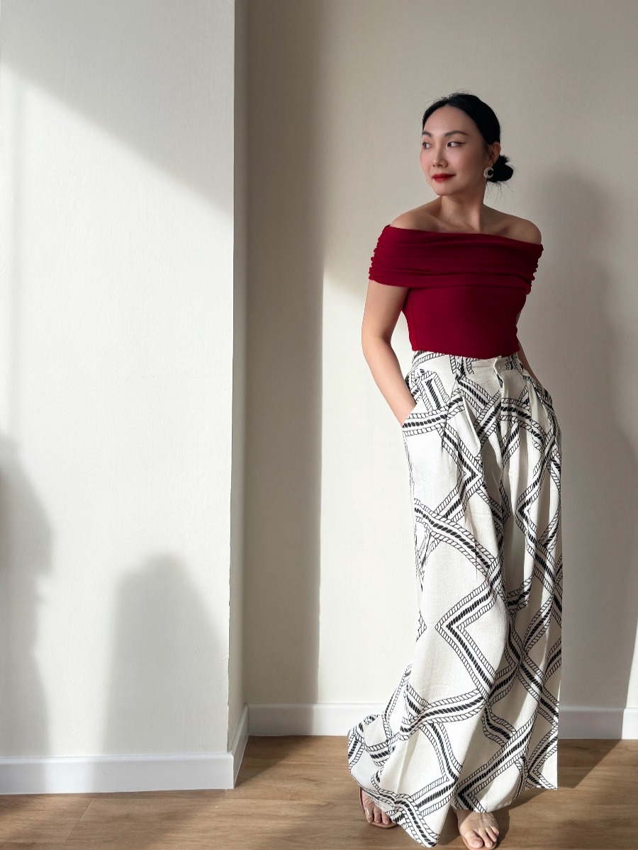 London Linen Texture Grid Wide Leg Pants