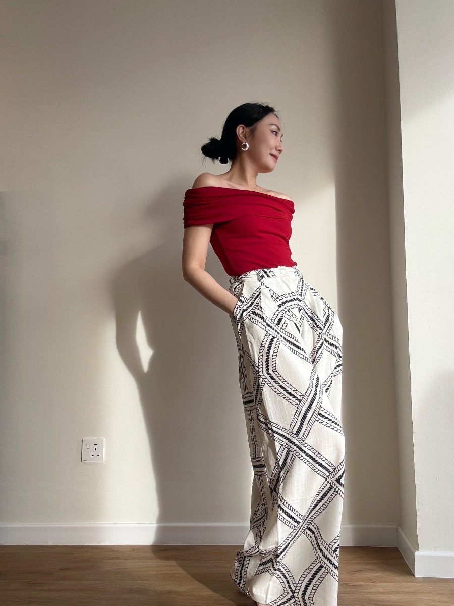 London Linen Texture Grid Wide Leg Pants