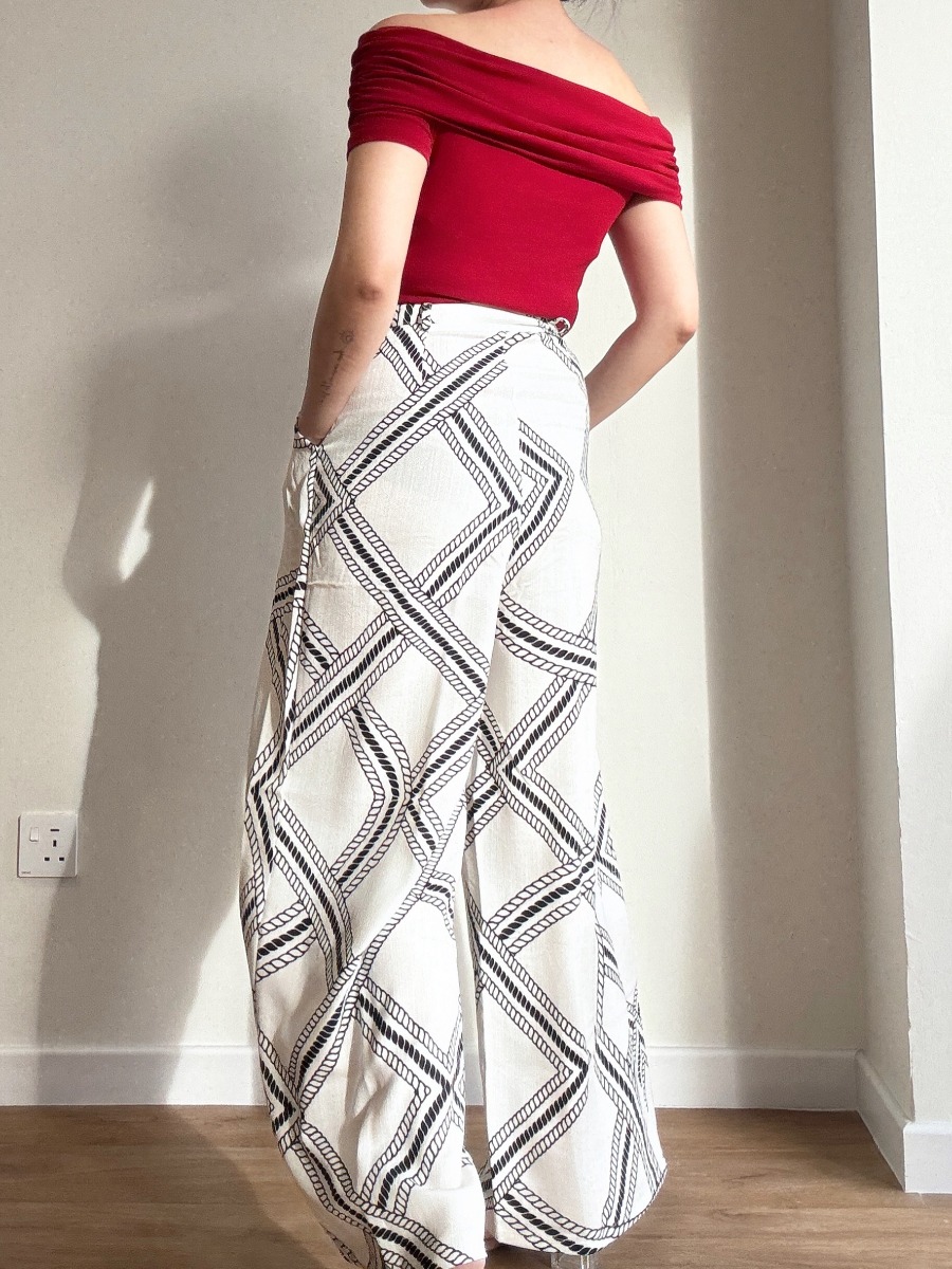 London Linen Texture Grid Wide Leg Pants