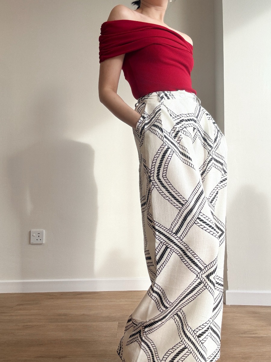 London Linen Texture Grid Wide Leg Pants