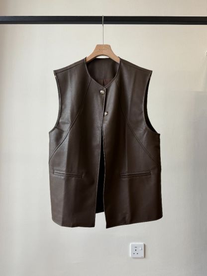 Vicenzo Faux Leather Sleeveless jacket