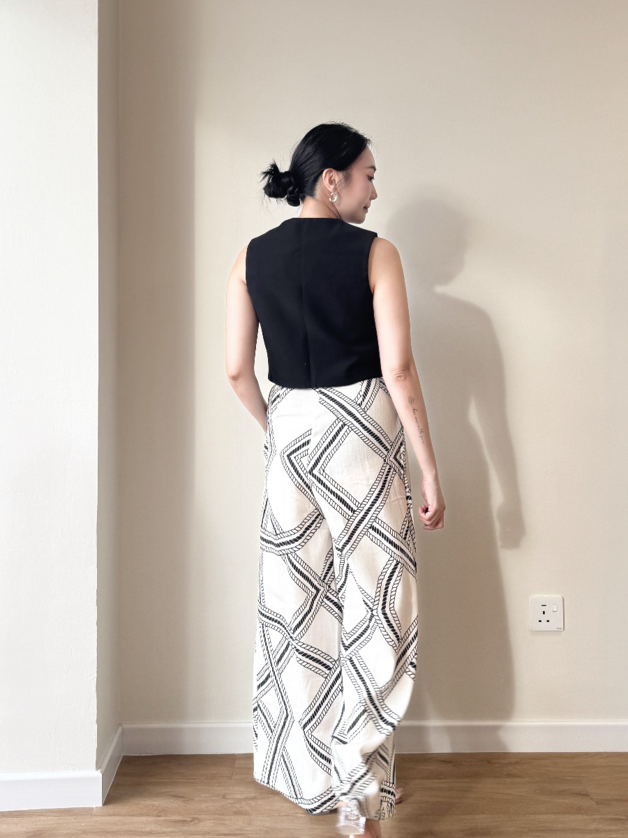 London Linen Texture Grid Wide Leg Pants