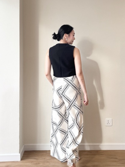 London Linen Texture Grid Wide Leg Pants