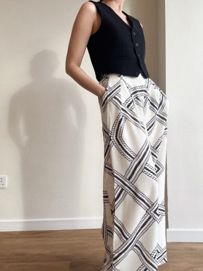 London Linen Texture Grid Wide Leg Pants