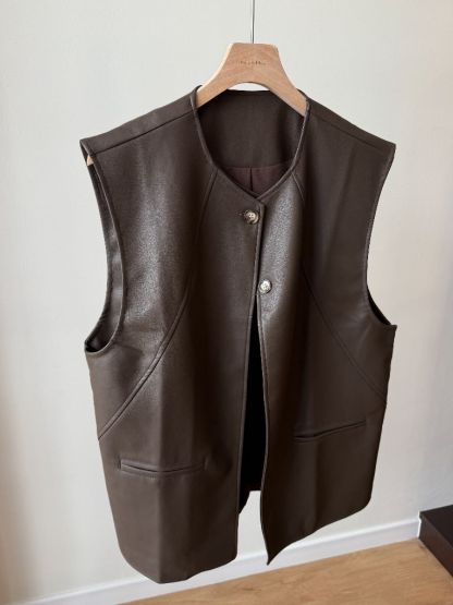 Vicenzo Faux Leather Sleeveless jacket