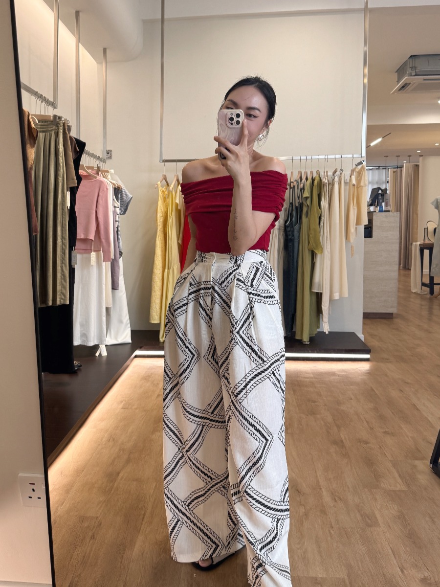 London Linen Texture Grid Wide Leg Pants