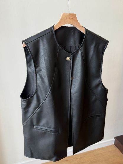Vicenzo Faux Leather Sleeveless jacket