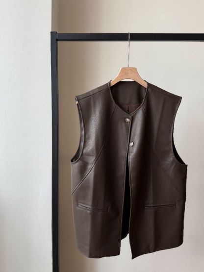 Vicenzo Faux Leather Sleeveless jacket