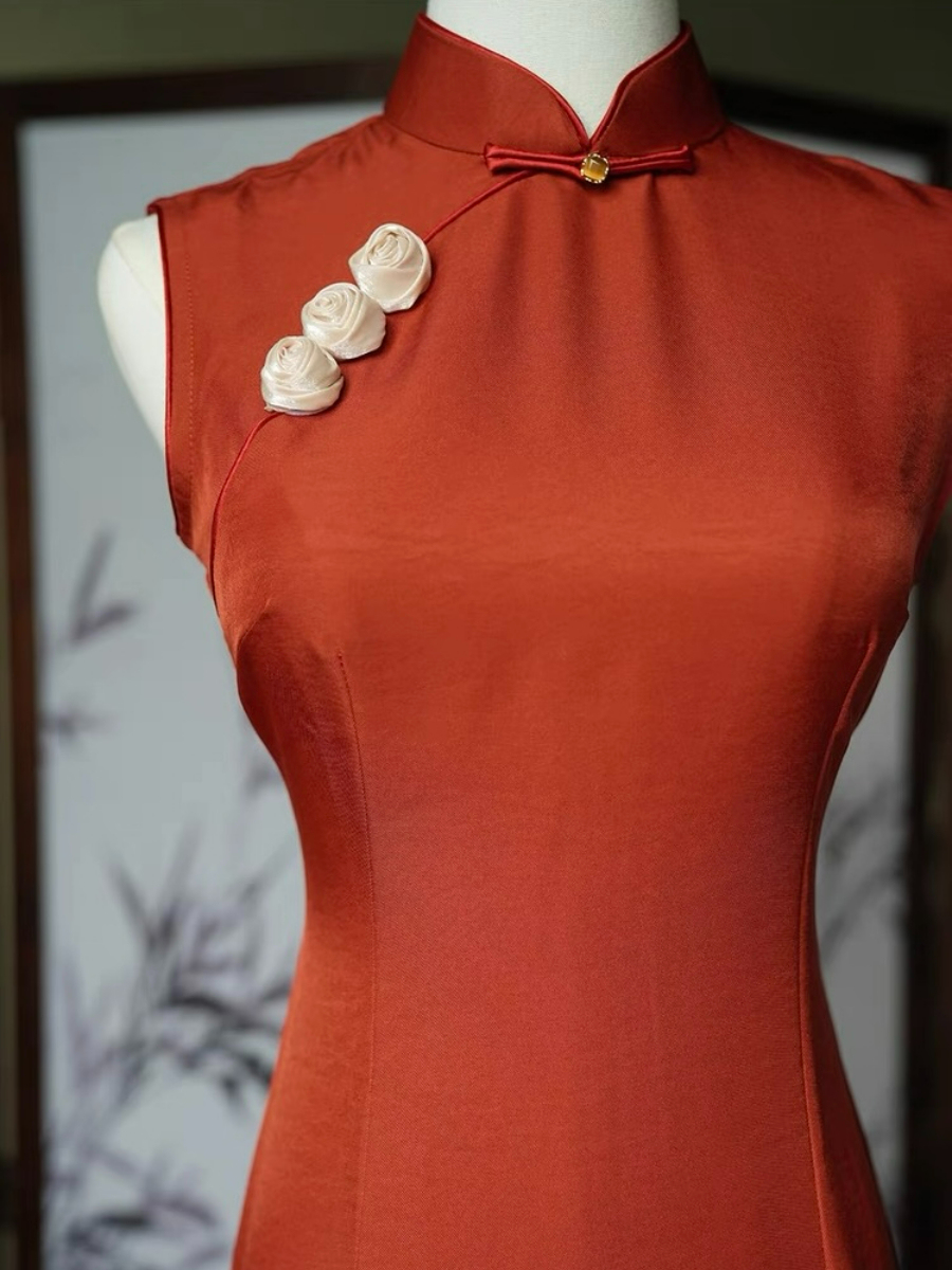 Ya Hong Sleeveless Cheongsam-The Black Bow-