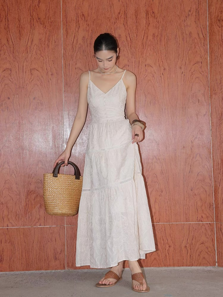 Xitalic Layered Graceful Embroided Flare Cami Dress-The Black Bow