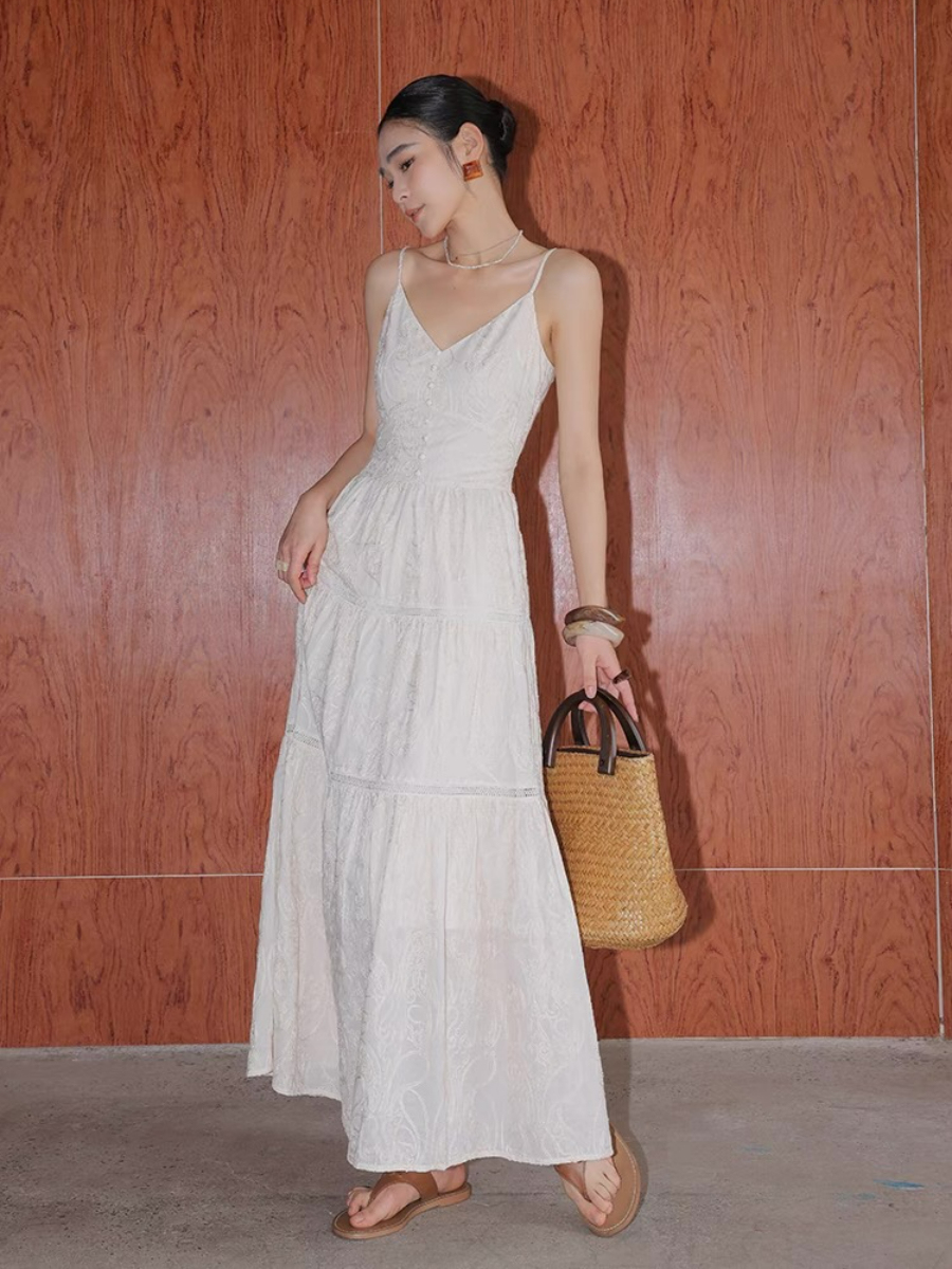 Xitalic Layered Graceful Embroided Flare Cami Dress-The Black Bow