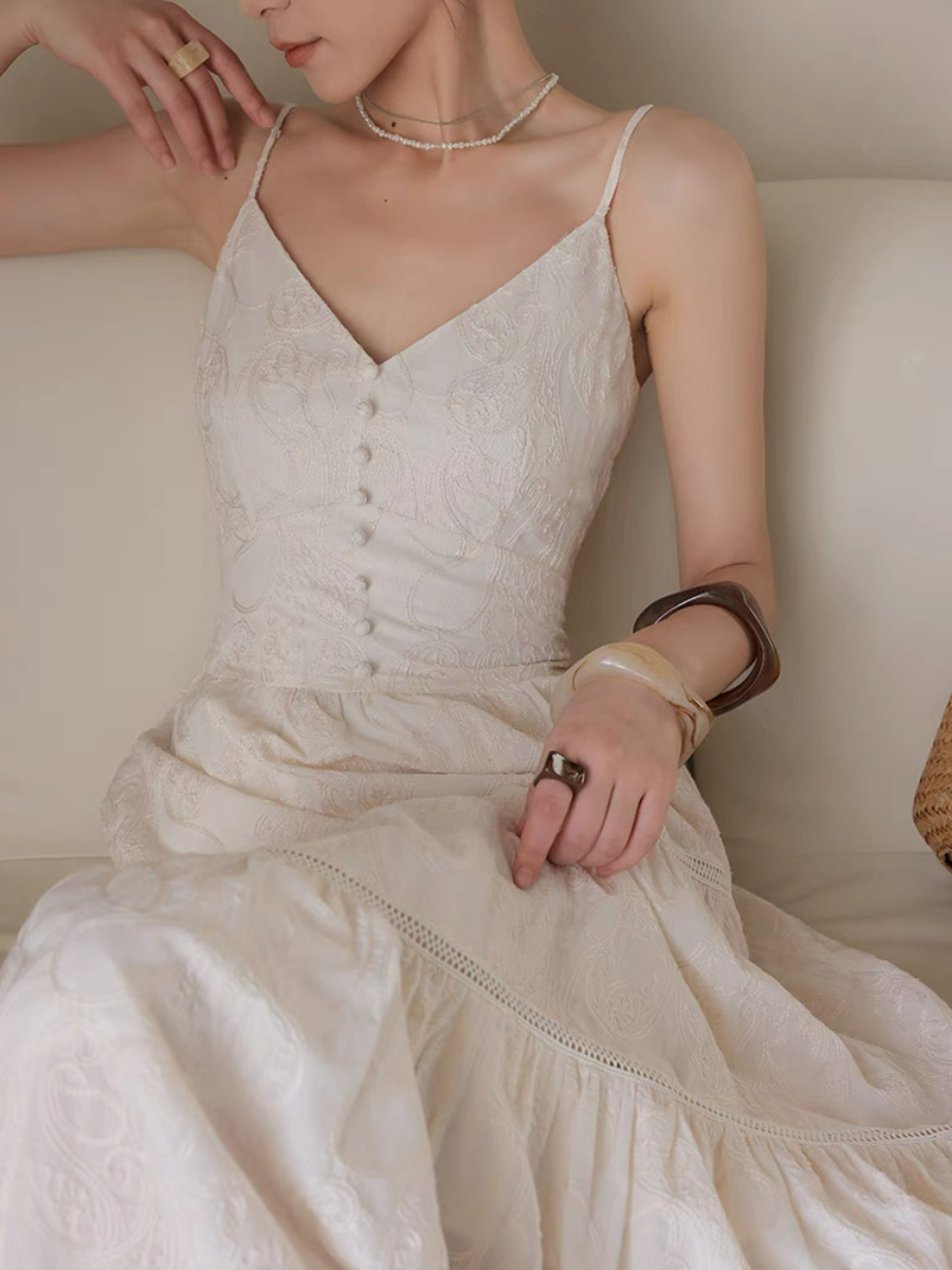 Xitalic Layered Graceful Embroided Flare Cami Dress-The Black Bow