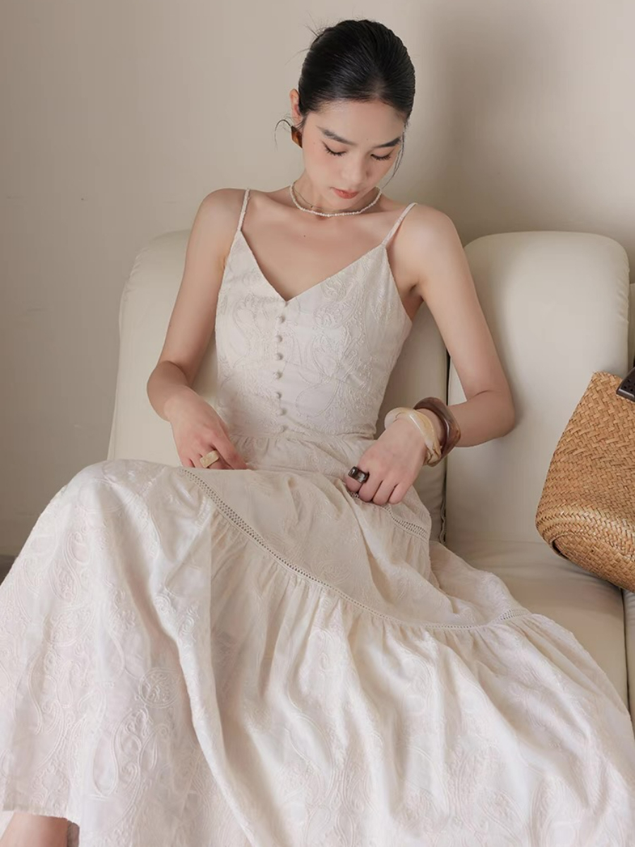 Xitalic Layered Graceful Embroided Flare Cami Dress-The Black Bow