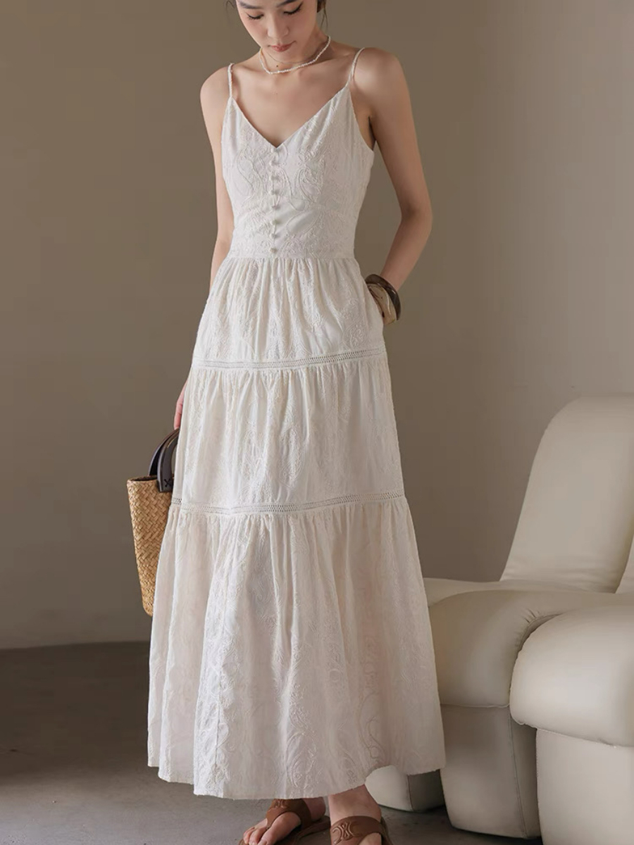 Xitalic Layered Graceful Embroided Flare Cami Dress-The Black Bow