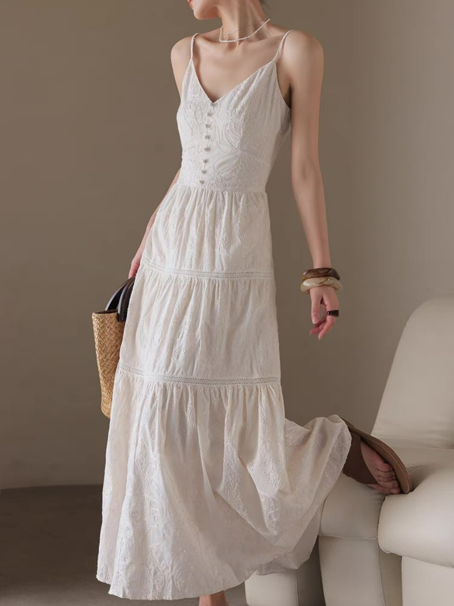 Xitalic Layered Graceful Embroided Flare Cami Dress-The Black Bow