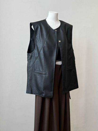 Vicenzo Faux Leather Sleeveless jacket