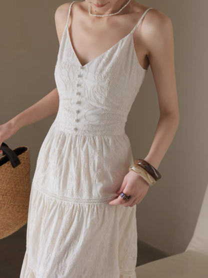 Xitalic Layered Embroided Flare Cami Dress