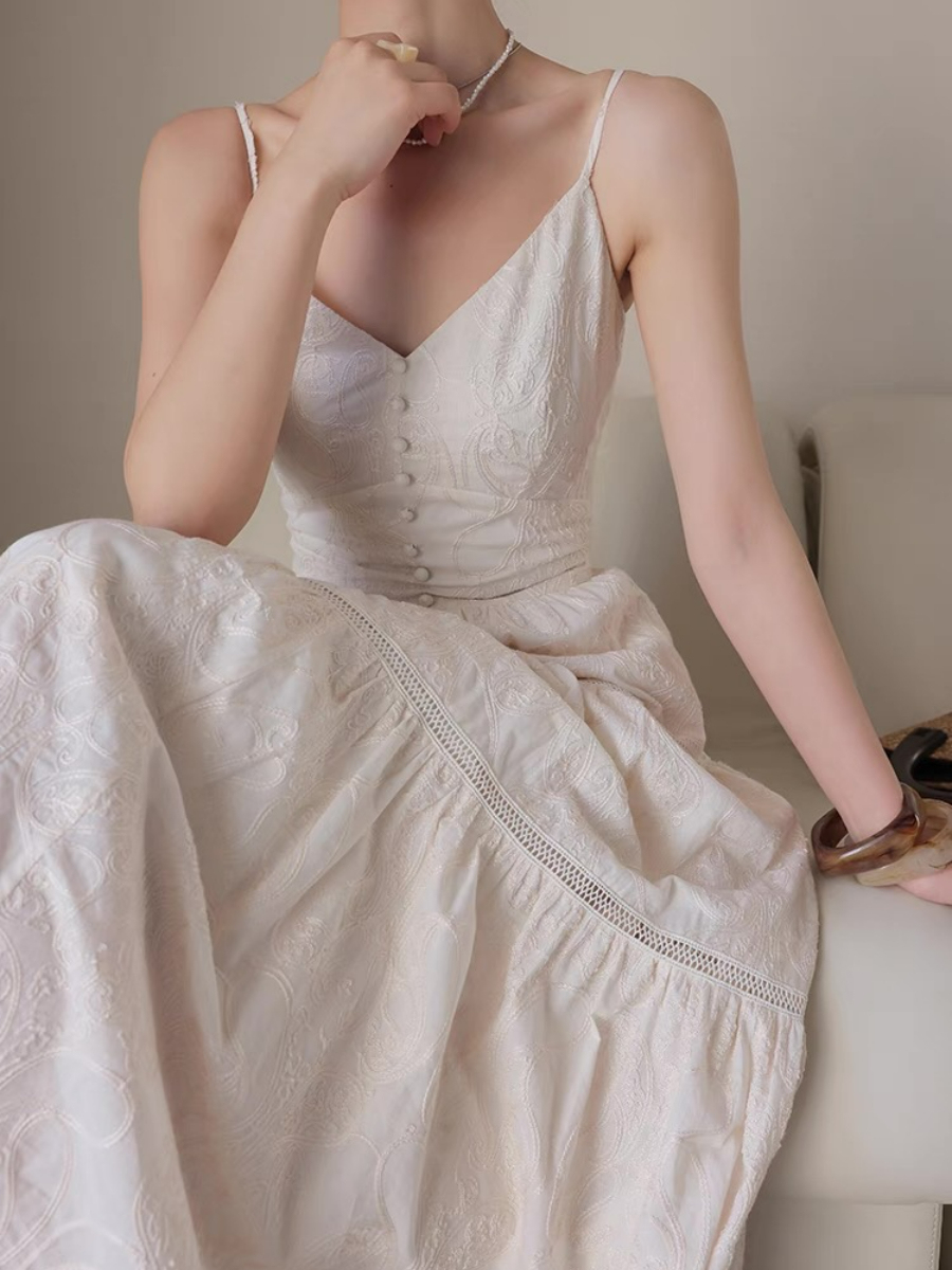 Xitalic Layered Graceful Embroided Flare Cami Dress-The Black Bow