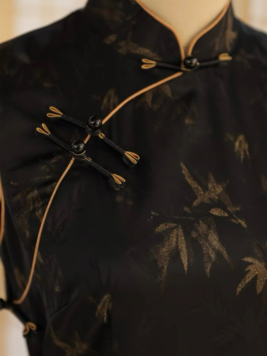 Ya Zhu Bamboo Jacquard Cheongsam-The Black Bow-