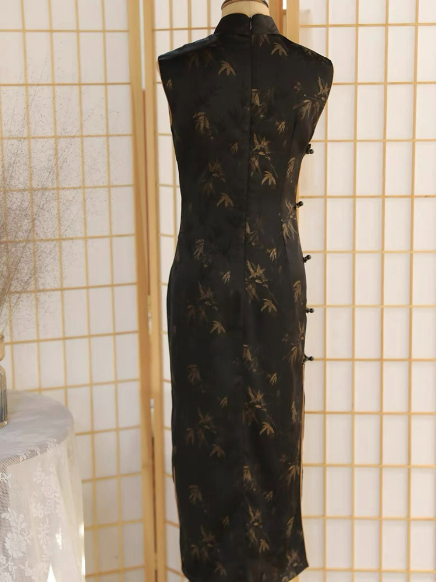 Ya Zhu Bamboo Jacquard Cheongsam-The Black Bow-