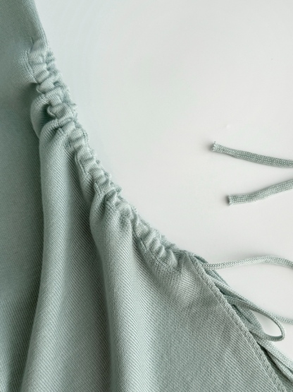Ellie High Neck Side Ruched Back Button Knit Top