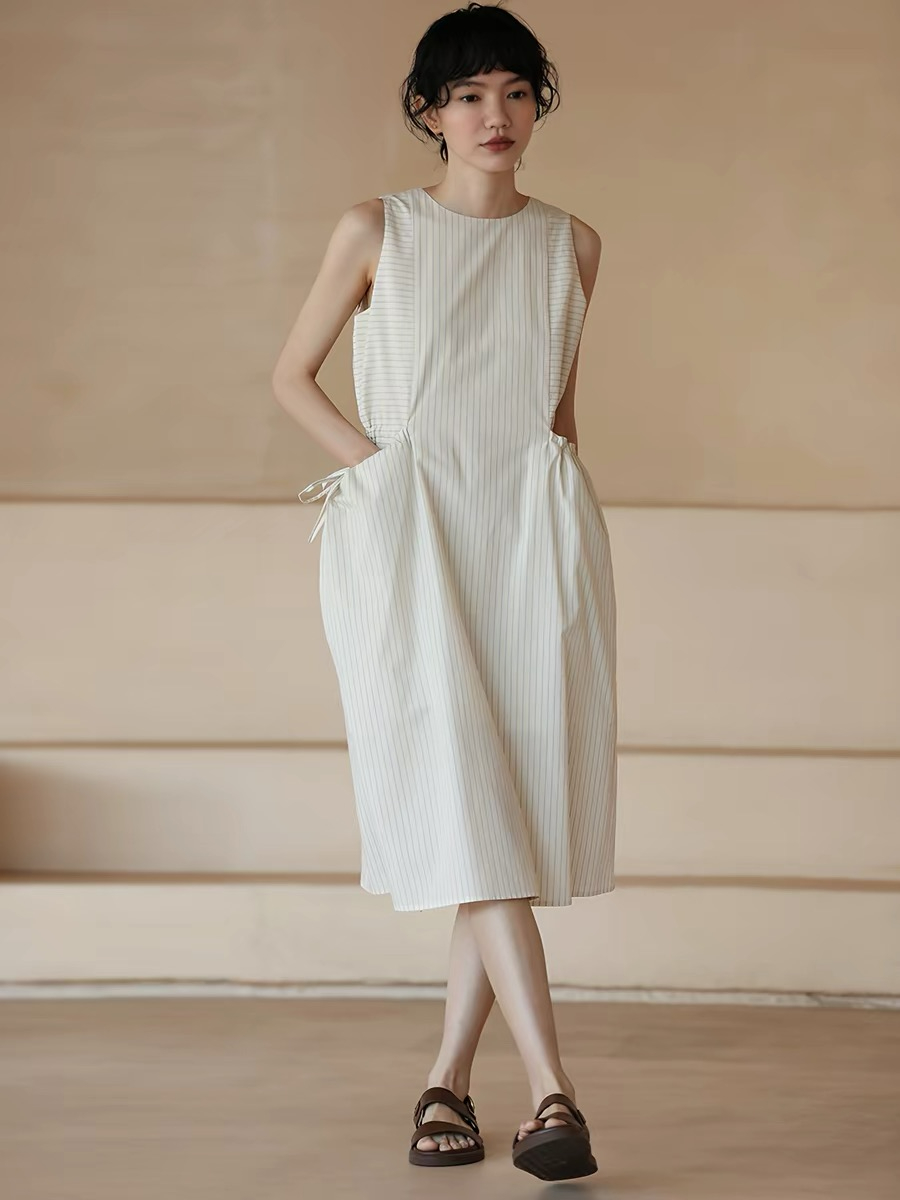 Hailey Drawstring Pocket Stripe Dress