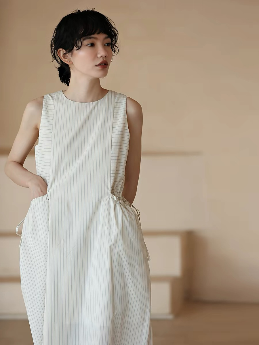 Hailey Drawstring Pocket Stripe Dress