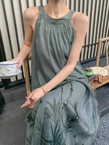 Xin Ci Halter Neck Bamboo Printing Dress