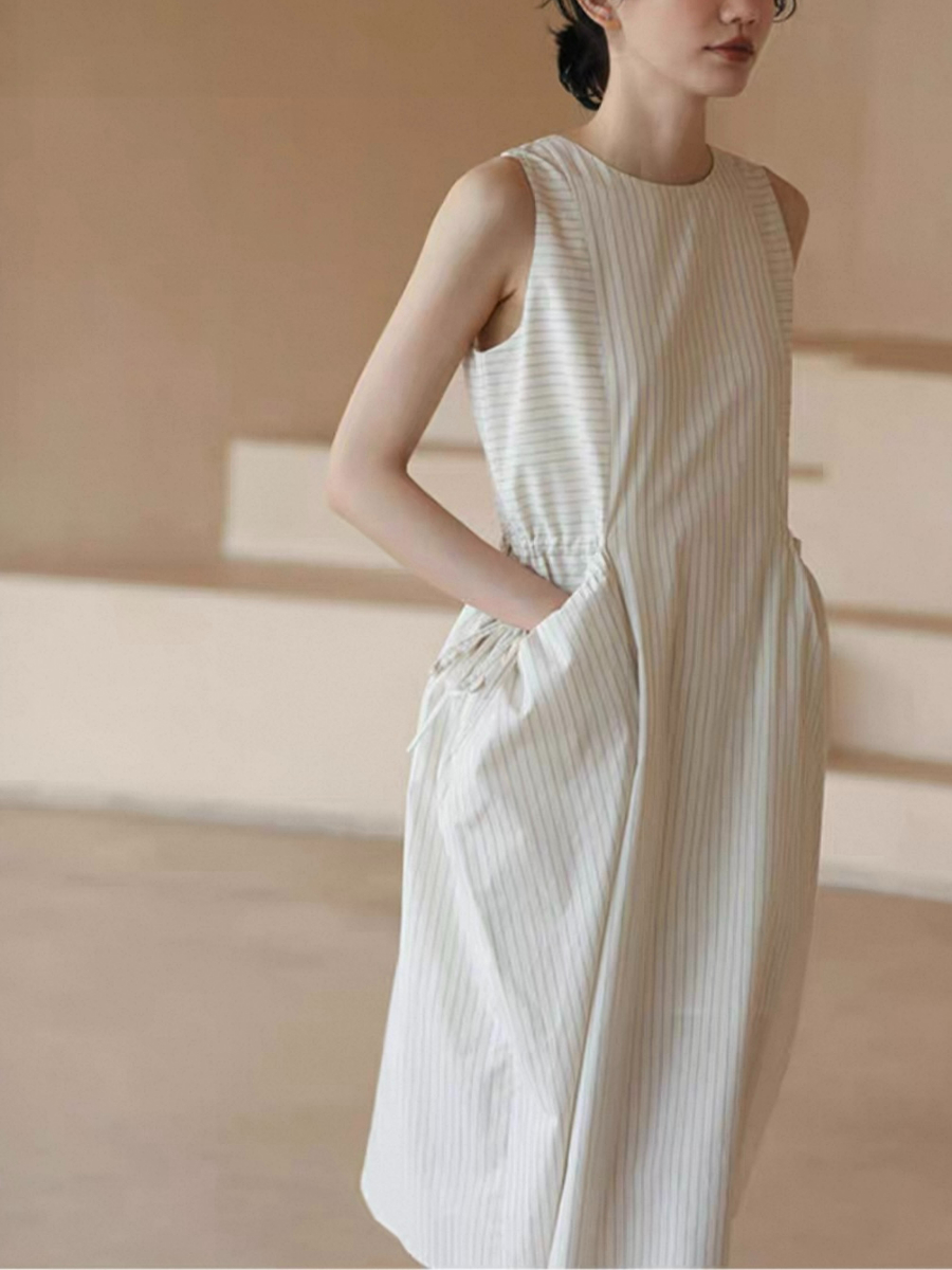 Hailey Drawstring Pocket Stripe Dress