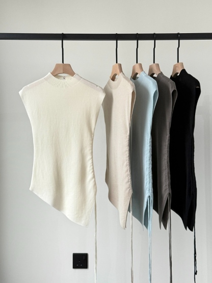 Ellie High Neck Side Ruched Back Button Knit Top