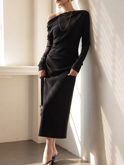 Xanthya One Shoulder Long Sleeve Dress