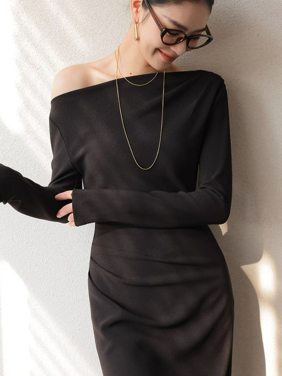Xanthya One Shoulder Long Sleeve Dress