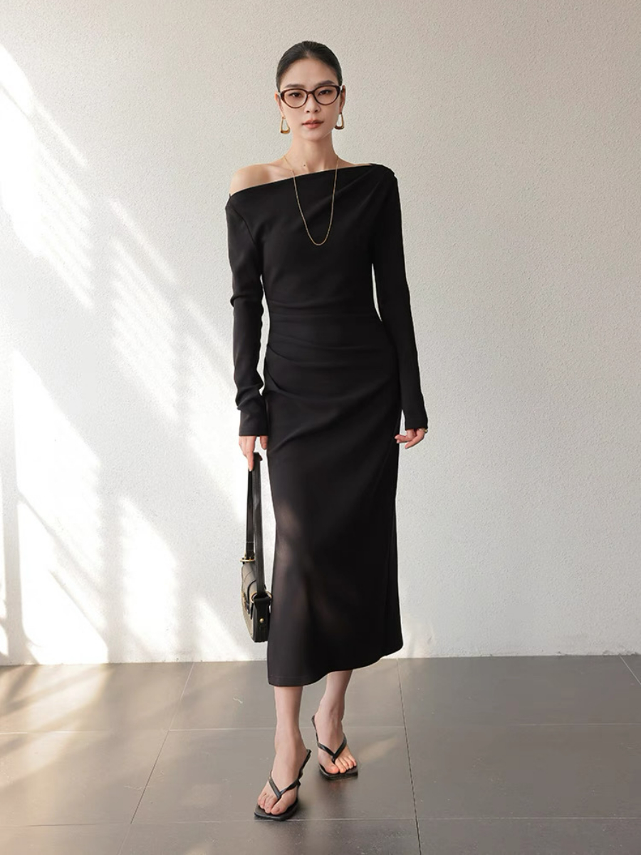Xanthya One Shoulder Long Sleeve Dress
