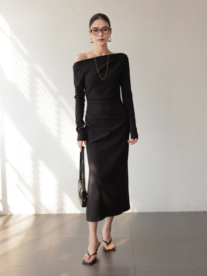 Xanthya One Shoulder Long Sleeve Dress
