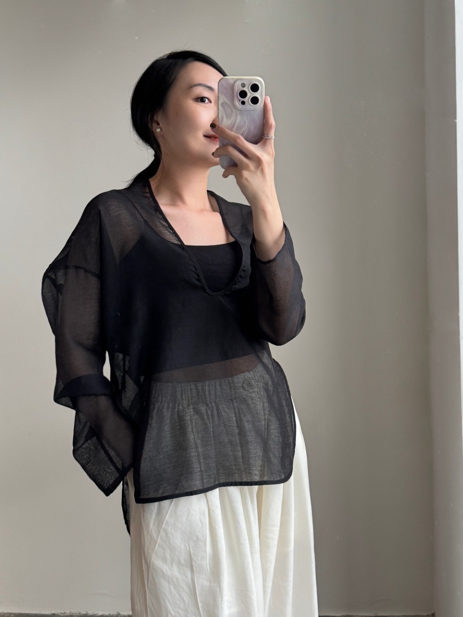 Viori Sheer Linen Top-The Black Bow-