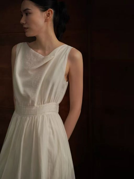 Hadassah Drape Collar Sheer Flowy Dress