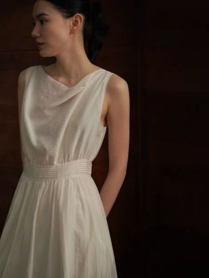Hadassah Drape Collar Sheer Flowy Dress