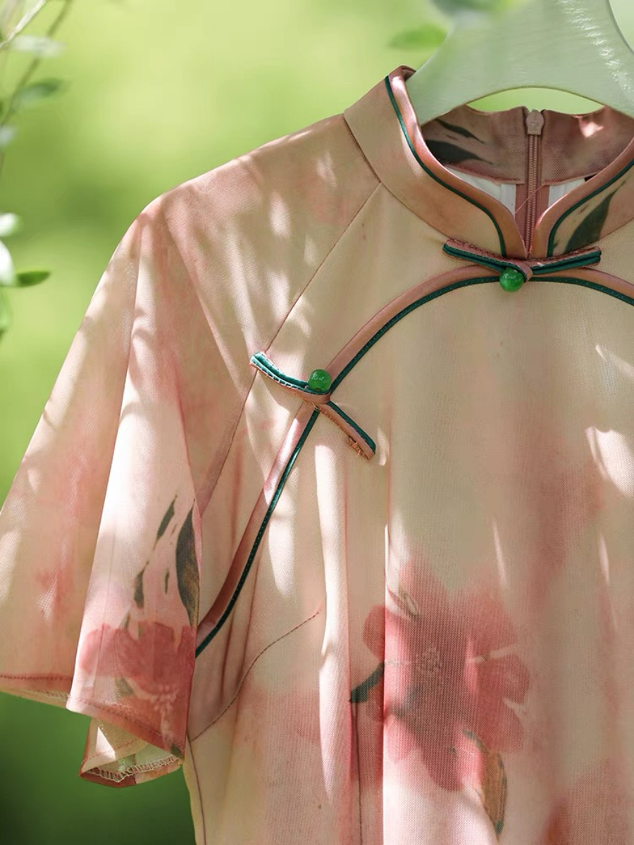 Ya Jie Flounce Sleeve Floral Cheongsam-The Black Bow-