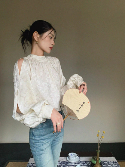 Xin Fei Cold Shoulder Oriental Top