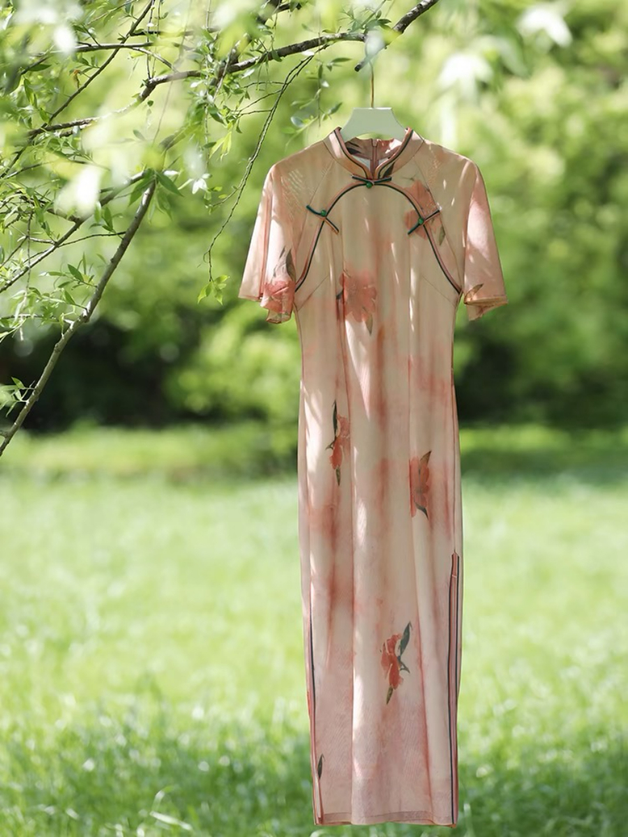 Ya Jie Flounce Sleeve Floral Cheongsam-The Black Bow-