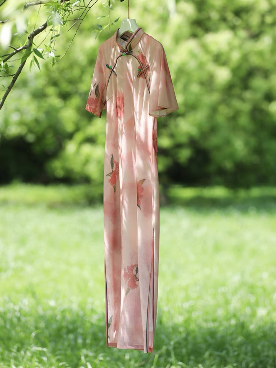 Ya Jie Flounce Sleeve Floral Cheongsam-The Black Bow-