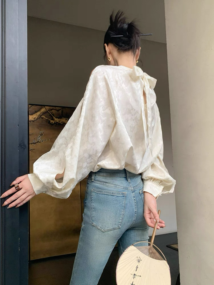 Xin Fei Cold Shoulder Oriental Top