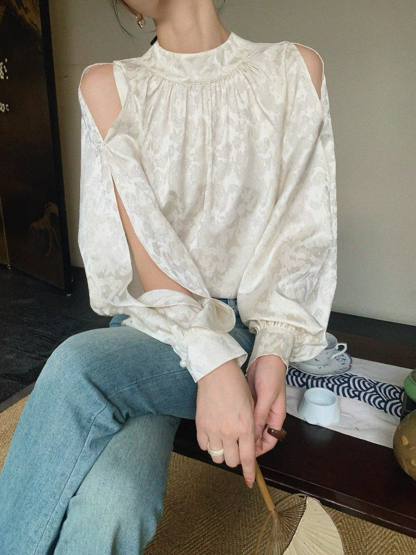 Xin Fei Cold Shoulder Oriental Top