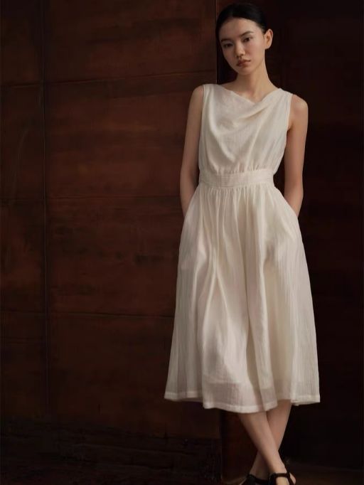Hadassah Drape Collar Sheer Flowy Dress