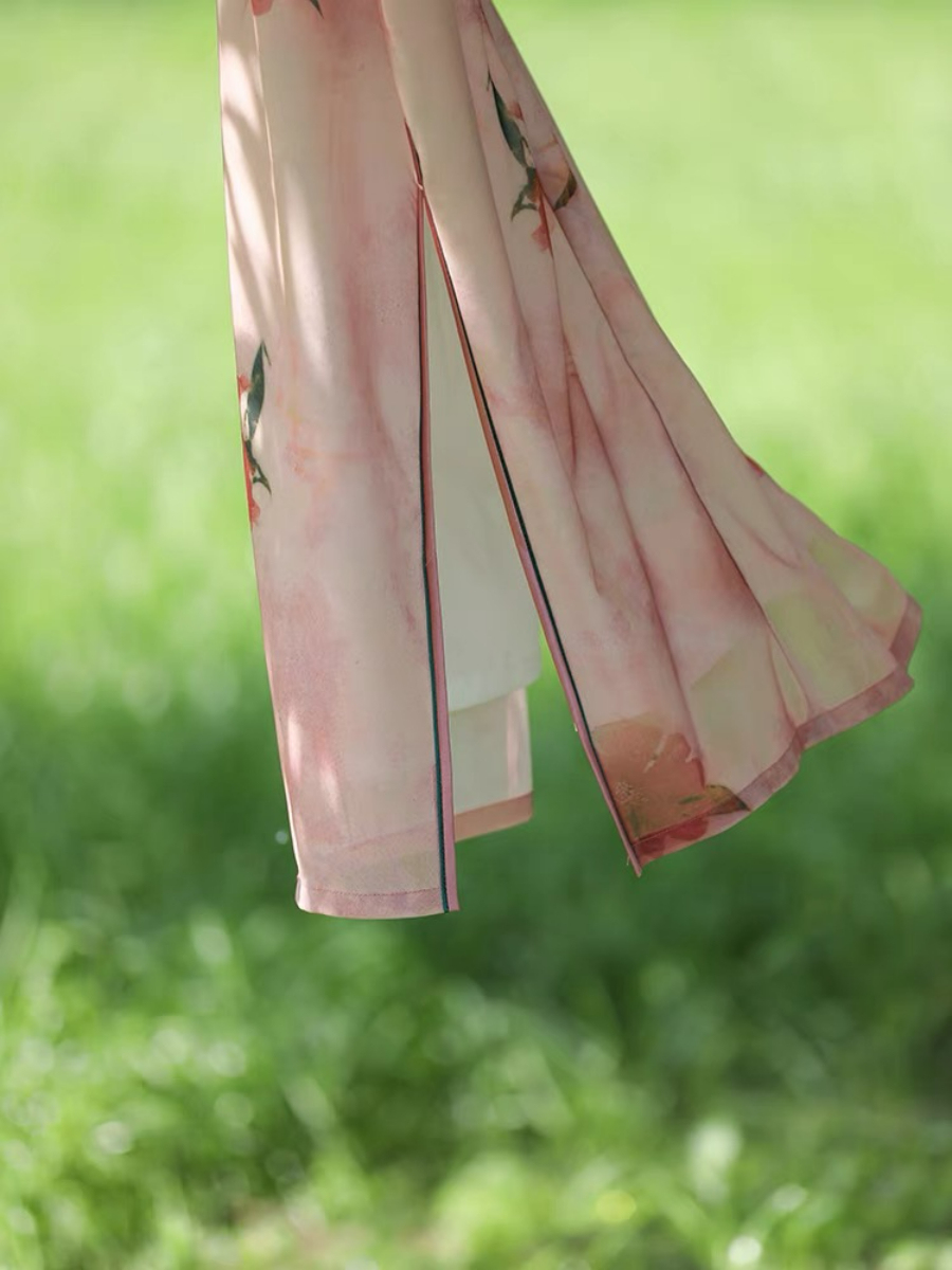 Ya Jie Flounce Sleeve Floral Cheongsam-The Black Bow-