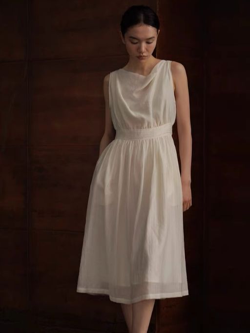 Hadassah Drape Collar Sheer Flowy Dress